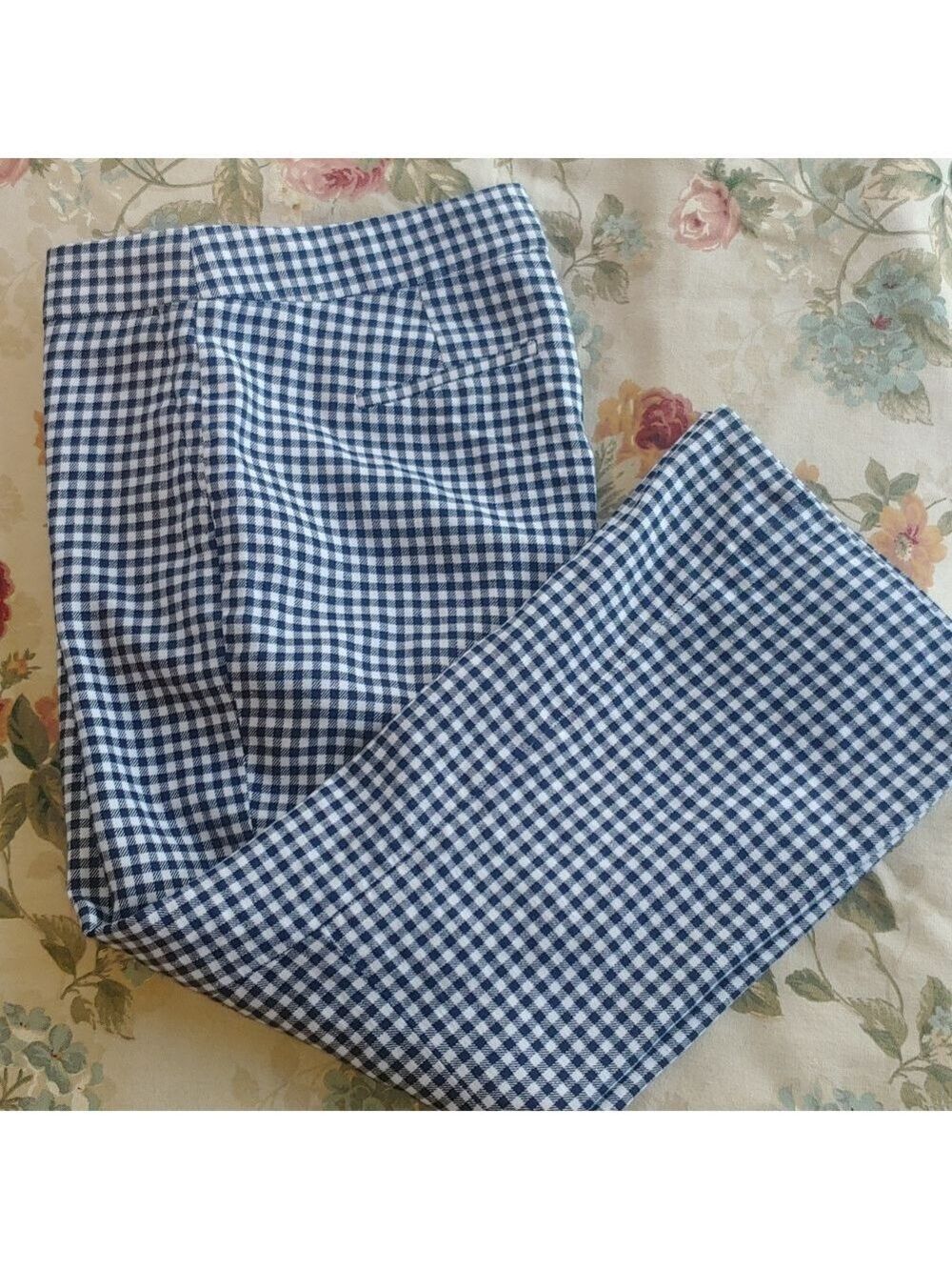 J. Crew Hayden Gingham Crop Pants Navy White Linen Blend Women's size 8